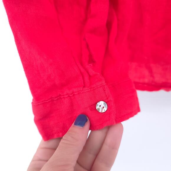 Rachel Zoe Women Red 100% Linen Relaxed Fit Long Sleeve Shell Button Down M - Picture 12 of 12